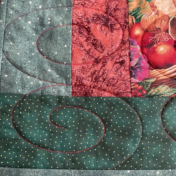 Handmade Harvest Lap Quilt Split Rail Greens & Browns Fall Leaf Berries 43 x 52 - Picture 9 of 14